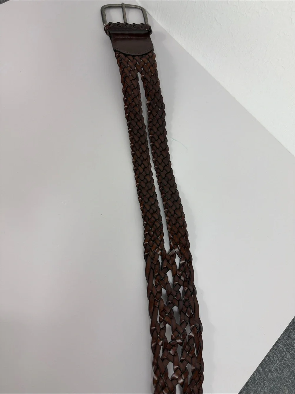 Genuine Leather Woven Braided Brown Belt Size M Adjustable Casual Boho